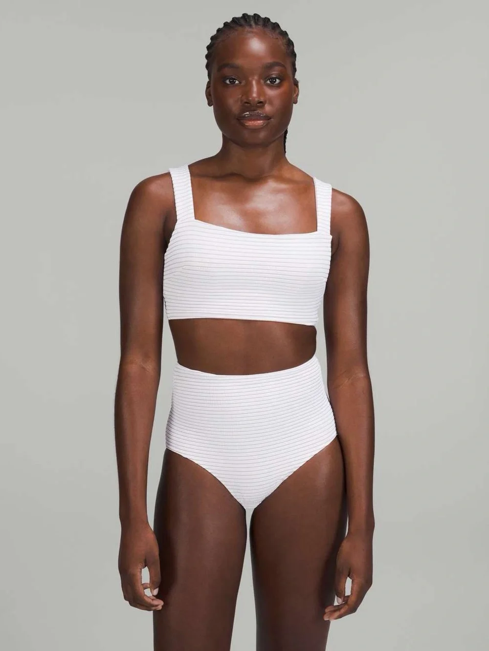 046. Lululemon Smocked Swim Top *B/C Cup Hyper Stripe White Pink Bliss